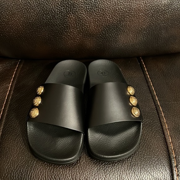 Balmain women’s symi leather button logo monogram sandals slides NEW - Picture 9 of 12